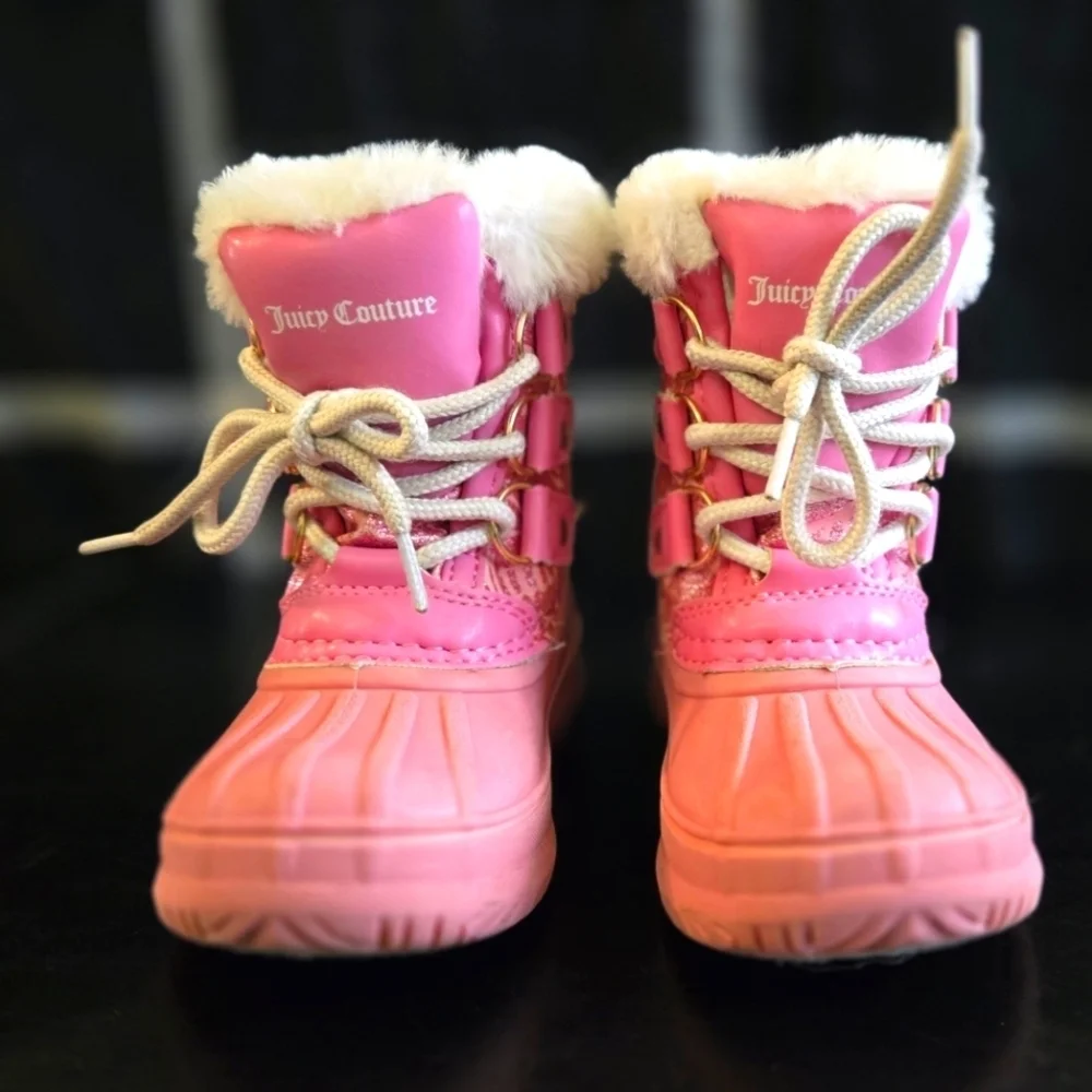 Juicy Couture Escalon Pink Waterproof Flat Heel Snow Rain Boot Fur Lined Baby 7